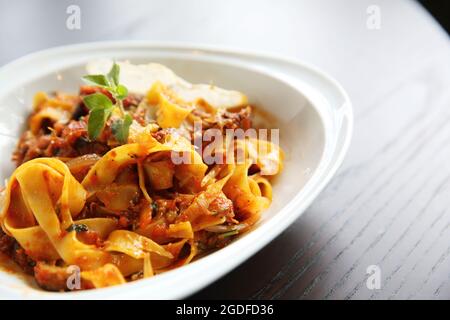 Fettuccine bolognese Stockfoto