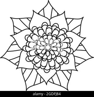 Schwarz-weißes Mandala wie Blume. Malbuch Seite für Erwachsene und Kinder. Vektor-Illustration für handgefertigte Geschenkkarte oder Flyer. Stock Vektor