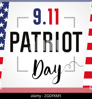 Weißes Banner des Patriot Day USA 09.11. Isolierte abstrakte Grafik-Design-Vorlage. Rote, blaue, weiße Farben. Kalligrafische Schriftzüge. Dekorative Kalligraphie Stock Vektor