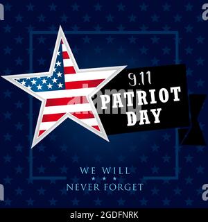 Patriot Day USA 09.11 kreative Dekoration. Isolierte abstrakte Grafik-Design-Vorlage. Rote, blaue, weiße Farben. Schriftzug. Dekoratives Banner. September Stock Vektor