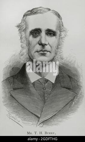 Thomas Henry Burke (1829-1882). Von 1869 bis 1882 unter dem irischen Staatssekretär. Hochformat. Zeichnung von Badillo. Stich von Arturo Carretero. La Ilustración Española y Americana, 1882. Stockfoto