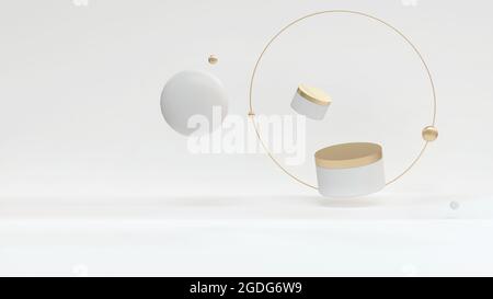 Weiße Gläser mit Kosmetikcreme auf dem abstrakten Hintergrund. Kosmetik Förderung geometrische Formen Podium. Banner mit Kopierraum, Mock-up, 3d-Rendering Stockfoto