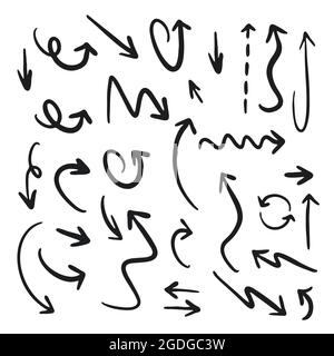 Hand kreative Pfeile gezeichnet. Tinte und Papier, Schwarz und Weiß. Stock Vektor