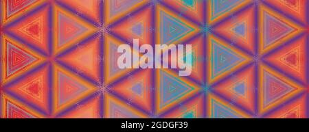 Nahtlose abstrakte mehrfarbige lila, orange, gelb, viridiangrün, rot strukturierte Kaleidoskop-Muster. Symmetrisches geometrisches Ornament für Verpackungsdesign, Geschenkpapier, Tapete, Hintergrund. Stock Vektor