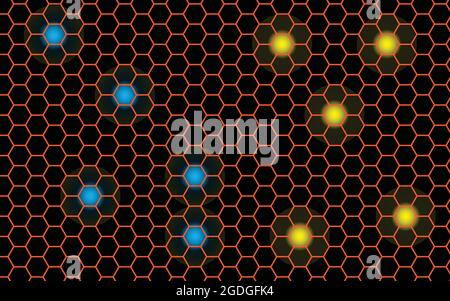 Schwarzer Hintergrund mit orange hexagonalen Muster Stock Vektor