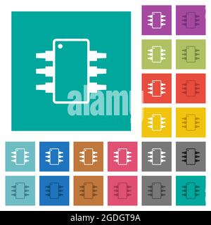Integrierte Schaltung alternative Version mehrfarbige flache Symbole auf einfachen quadratischen Hintergründen. Weiße und dunklere Symbolvarianten für schweben oder Acti enthalten Stock Vektor