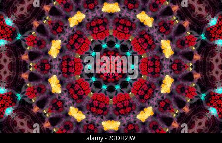 Abstrakter Kaleidoskop-Hintergrund. Schöne Kaleidoskop nahtlose Muster. Farbenfrohe Mosaikstruktur. Nahtlose Kaleidoskop-Textur. Stockfoto