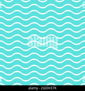 Nahtloses Marinemuster. Geometrische weiße, blaue Meereswellen Hintergrund. Neutral gestreifte Farbe Wasser Illustration der Natur, Urlaub, Reisen für Wand Stock Vektor
