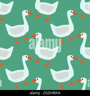 Schöne Hausvögel nahtlose Muster isoliert Vektor Illustration. Gänse endloser Hintergrund. Tiere einfaches Design Stock Vektor