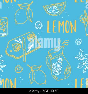 Vektor-Limonade-Muster. Nahtloses Muster mit Zitrone. Wiederholter Hintergrund. Vektor-hellen Druck für Stoff oder Tapete, Menü, Textil, Party. Stock Vektor