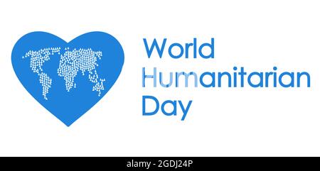 Illustration zum Welttag der humanitären Hilfe im Poster-Stil wird die Weltbevölkerung mit Herz gesehen Stock Vektor