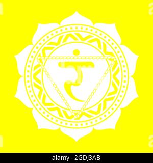 Das dritte Chakra von Manipur. Solar Plexus Chakra mit hinduistischem Sanskrit. Gelb ist ein flaches Symbol der Meditation, Yoga.Vektor Stock Vektor