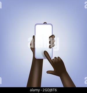 afroamerikanische schwarze Haut weibliche Hand mit Smartphone. Stock Vektor