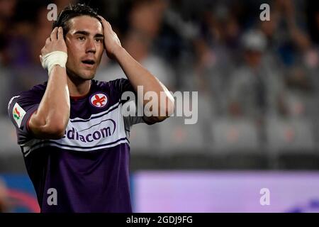 Firenzano, Italien. Januar 2016. Dusan Vlahovic von ACF Fiorentina reagiert während des Fußballspiels zwischen ACF Fiorentina und Cosenza calcio im Artemio Franchi-Stadion in Florenz (Italien) am 13. August 2021. Foto Andrea Staccioli/Insidefoto Kredit: Insidefoto srl/Alamy Live News Stockfoto