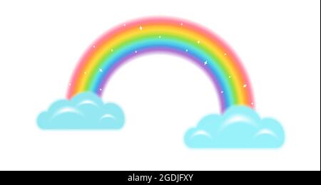 Vektordarstellung eines Regenbogens mit Wolken im Kawaii-Stil. Vektorwolken mit Regenbogen auf isoliertem Hintergrund. Stock Vektor