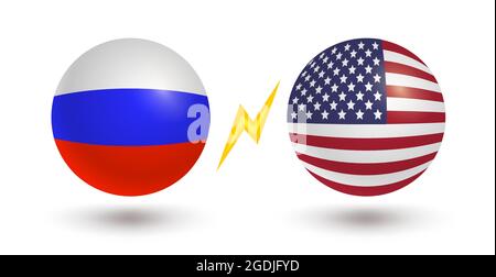 Vector Set von zwei Ikonen der russischen Flagge und Flagge der USA. Vektor-Flaggen von Russland und den USA. Stock Vektor