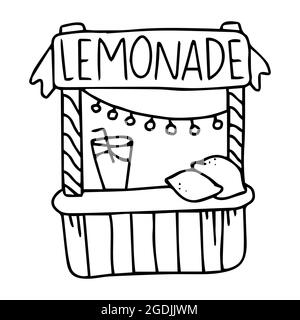 Limonadenstand. Limonade Verkauf auf weißem Hintergrund. Vektor Doodle Illustration. Street Food. Stock Vektor