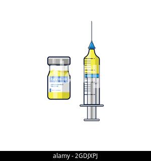Impfstoffinjektion für Covid-19 oder Coronavirus. Injektionsvektor flach Design Stil, Tube Impfstoff covid-19 Abbildung Stock Vektor