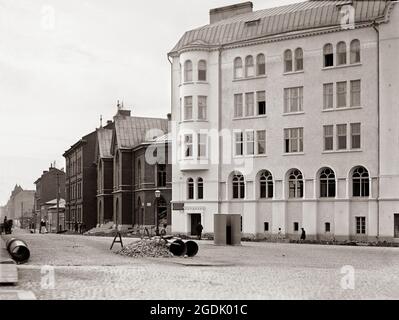 Lokal, skandinavische Architektur, Jahrhundertwende in Helsinki, Finnland, um 1908. Stockfoto