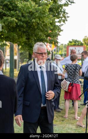 Bernd Lange , Am 13. August 2021 wird an den Beginn des Baus der Berliner Mauer und die vollstndige Schließung der innerdeutschen Grenze vor 60 Jahren Stockfoto