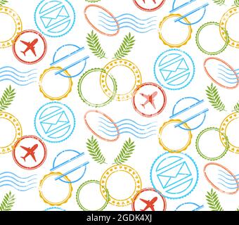 Poststempel nahtlose Muster, Rahmen grunge Hintergrund. Symbol Rahmen Poststempel Paket Scrapbook. Texture blank druckt Stempel. Paket Buchstaben Insignien Verpackung Wrapper rund, quadratische Stempel Symbol Etikett Stock Vektor