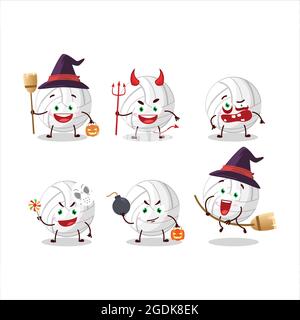 Halloween Ausdruck Emoticons mit Cartoon-Charakter von weißem Volleyball. Vektorgrafik Stock Vektor