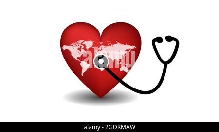 World Heart Day Herz mit Stethoskop Stock Vektor