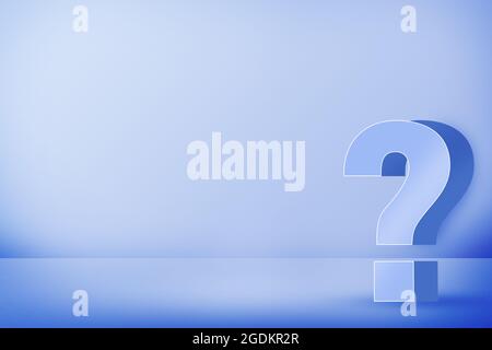 Abstrakt Hellblau minimalistisch 3D gerendert Frage Mark Zeichen Hintergrund mit leerem Raum Stockfoto
