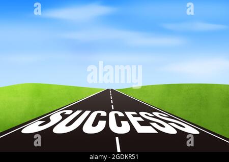 Road to Success Abstrakter Hintergrund mit Dark Road und Success schrieb Typografie darauf. Modernes, erfolgreiches Mindset-Konzept Stockfoto