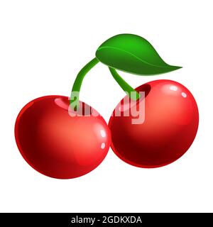 Kirsche reife Beere, Früchte ganz frisch Bio, rote Farbe, Ikone. Vektorgrafik Symbol Symbol Cartoon Stock Vektor