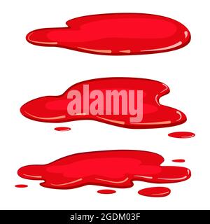 Set Pfütze Blutflüssigkeit, Pool Plash Vektor, Cartoon-Stil, isoliert, Illustration, Auf weißem Hintergrund Stock Vektor