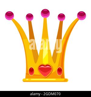 Prinzessin Krone, Tiara, geschmückt mit herzförmigen Diamanten und Gold, Edelsteine. Vektor, Illustration, Cartoon-Stil, isoliert Stock Vektor