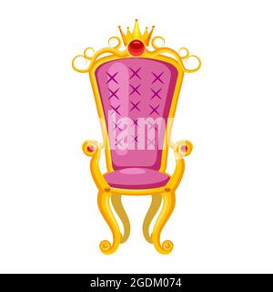 Thron der Prinzessin, geschmückt mit Diamanten, Krone, Edelsteinen. Märchen, Mythos, Legende, mittelalterliche Kultur Europas, Sessel. Vektor, Illustration Stock Vektor