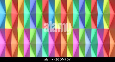 3D Rendern abstrakter Muster Dreieck geometrische Formen. Mehrfarbige strukturierte Oberfläche. Fraktaler Hintergrund mit großem Kopierbereich Stockfoto