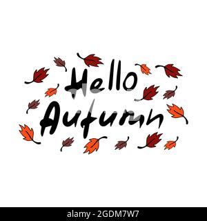 Hallo Herbst Doodle Illustration mit bunten Dekor. Stock Vektor