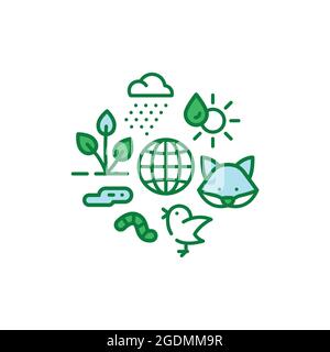 Symbol für die Farblinie des Ökosystems. Nachhaltige Biodiversität und tierfreundliche Umwelt. Für Webseite, App anmelden. UI UX GUI Design Element. Bearbeitbare Kontur Stock Vektor
