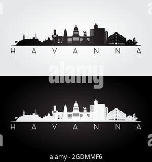 Skyline von Havanna und Wahrzeichen Silhouette, Schwarz-Weiß-Design, Vektor-Illustration. Stock Vektor