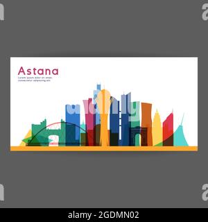 Astana bunte Architektur Vektor Illustration, Skyline Stadt Silhouette, Wolkenkratzer, flaches Design. Stock Vektor