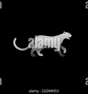 Vektordarstellung eines grauen Panthers. Isolierter schwarzer Hintergrund. Icon Logo Panther Seitenansicht, Profil. Stock Vektor