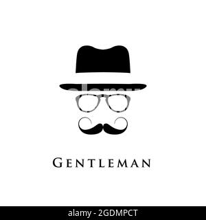 Gentleman-Logo. Vektor-Illustration von Vintage-Hut, Schnurrbart und Brille. Stock Vektor