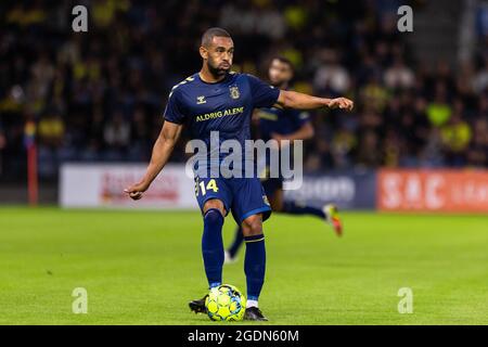 Brondby, Dänemark. August 2021. Kevin Mensah (14) von Brondby, WENN er während des 3F Superliga-Spiels zwischen Brondby IF und FC Nordsjaelland im Brondby Stadion in Brondby, Dänemark, gesehen wurde. (Foto: Gonzales Photo/Alamy Live News Stockfoto