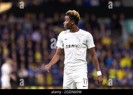 Brondby, Dänemark. August 2021. Simon Adingra (17) vom FC Nordsjaelland beim 3F Superliga-Spiel zwischen Brondby IF und FC Nordsjaelland im Brondby Stadion in Brondby, Dänemark. (Foto: Gonzales Photo/Alamy Live News Stockfoto