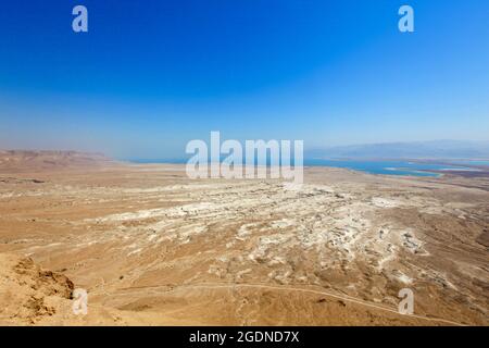 Blick auf das Tote Meer, Israel vom Berg Masada aus gesehen Stockfoto