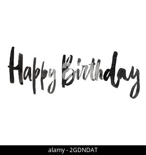 Alles gute zum Geburtstag Pinsel Kalligraphie. Texturierte Rasterdarstellung in Aquarellfarben. Hochauflösendes Bild, isoliert auf Weiß. Stockfoto