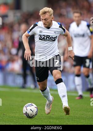 Kamil Jozwiak von Derby County während des Sky Bet Championship-Spiels im Weston Homes Stadium, Peterborough. Bilddatum: Samstag, 14. August 2021. Stockfoto