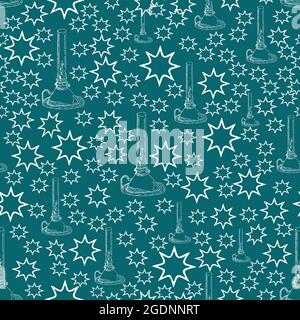 Muster für Stoffe mit Noodle Vintage-Petroleumlampen oder Lampen auf farbigem Hintergrund Stock Vektor