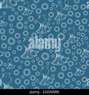 Muster für Stoffe mit Noodle Vintage-Petroleumlampen oder Lampen auf farbigem Hintergrund Stock Vektor