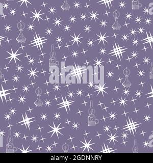 Muster für Stoffe mit Noodle Vintage-Petroleumlampen oder Lampen auf farbigem Hintergrund Stock Vektor