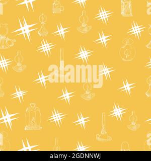 Muster für Stoffe mit Noodle Vintage-Petroleumlampen oder Lampen auf farbigem Hintergrund Stock Vektor