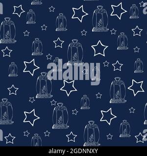 Muster für Stoffe mit Noodle Vintage-Petroleumlampen oder Lampen auf farbigem Hintergrund Stock Vektor